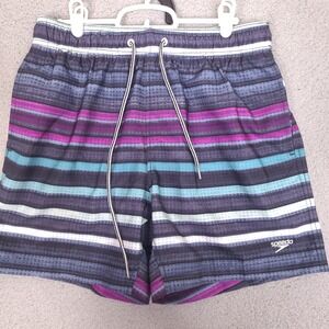 Speedo Swim Trunks Mens Medium‎ Striped Purple Blue Shorts Lined